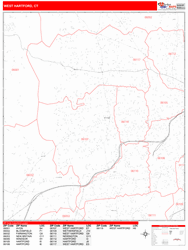 West Hartford Wall Map Zip Code Red Line Style 2024